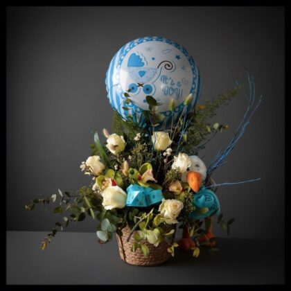 Cesta de nacimiento con peluche y globo